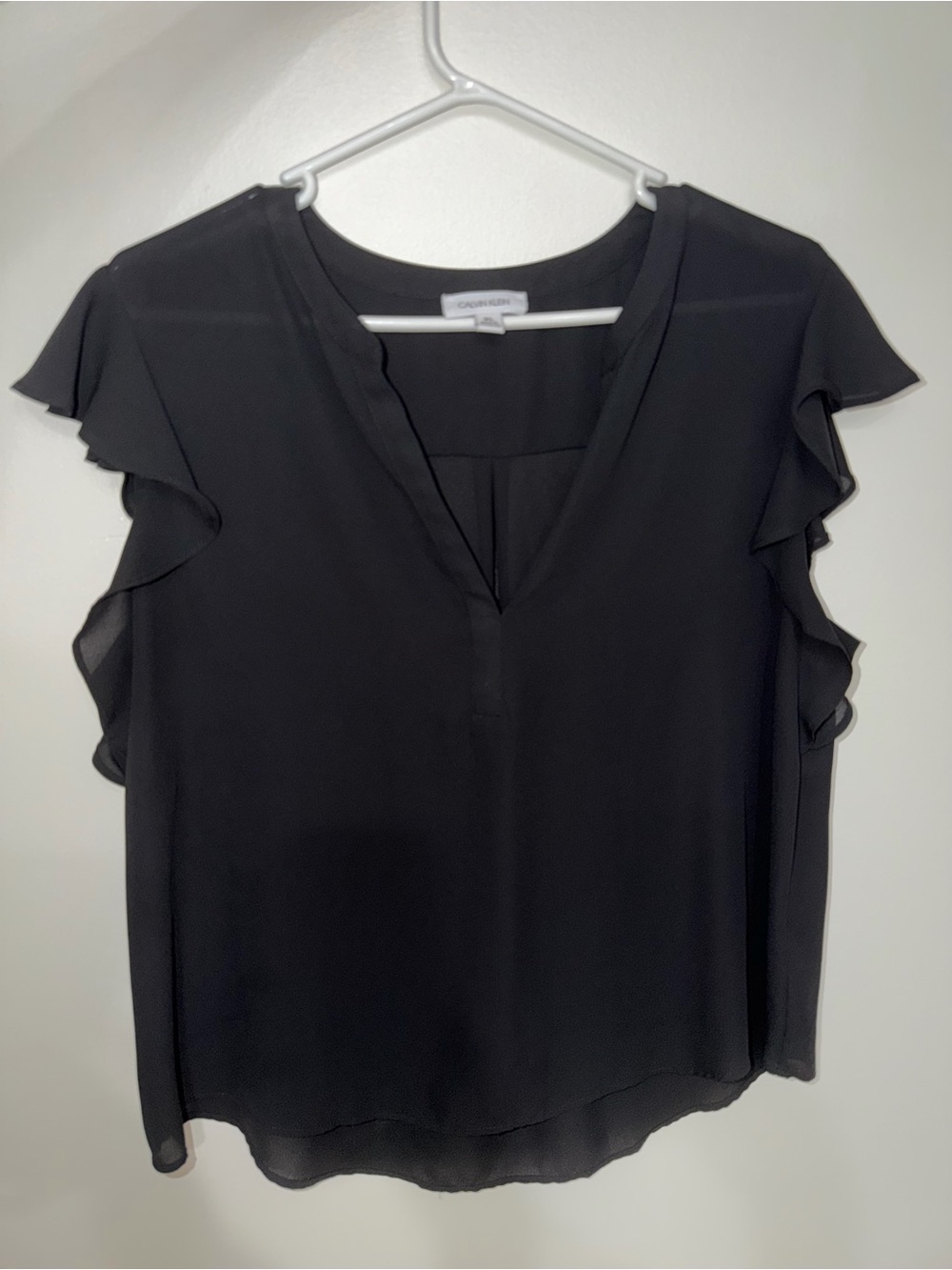 Calvin Klein Black Flutter Sleeve V-Neck Blouse